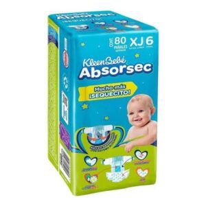 Pañales Kleenbebé Absorsec etapa 6 talla extra jumbo unisex 80 piezas