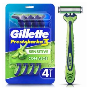 Rastrillo Gillette Prestobarba3 Sensitive con Aloe Vera, Piel Sensible, 4 pzas