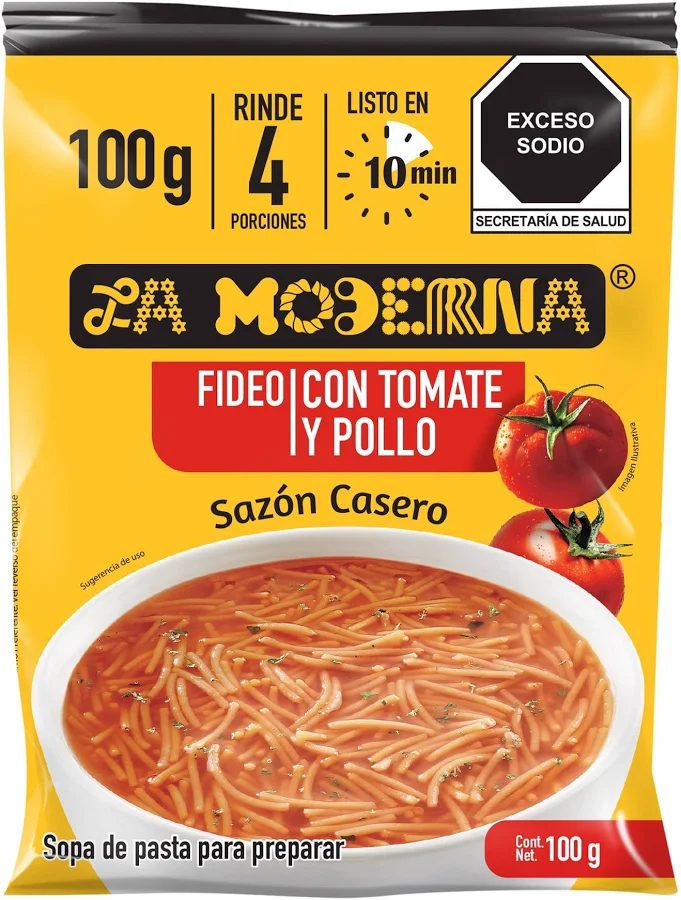 Sopa de fideo La Moderna con tomate y pollo 100 g