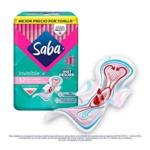 Toallas femeninas Saba Invisible delgada con alas flujo abundante 32 pzas